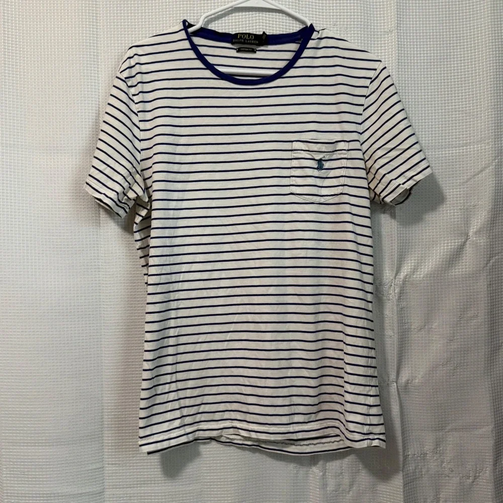 Polo Ralph Lauren T-Shirt Cotton Striped Pocket Custom Fit Nautical Preppy
